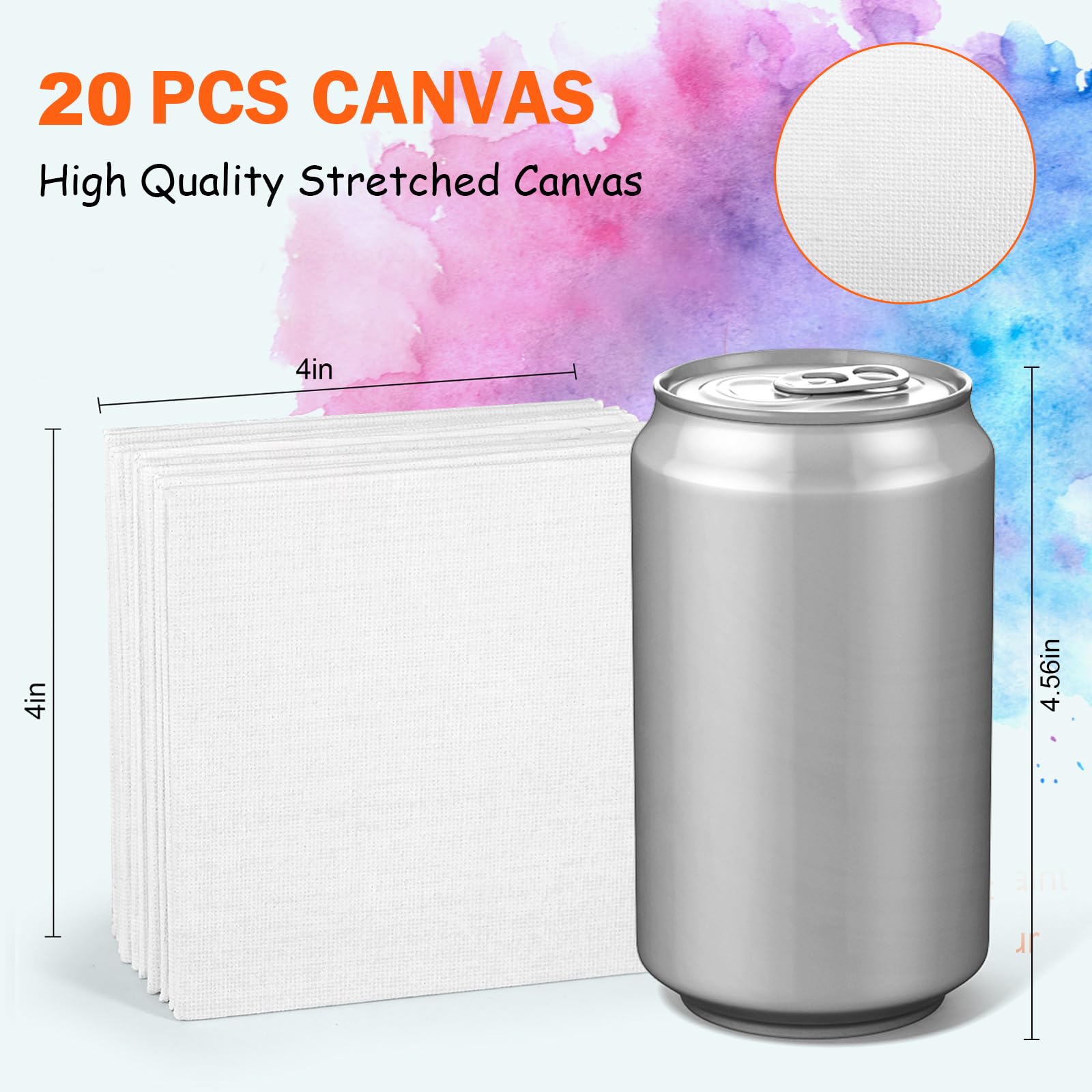 20 Pack 4x4 in Mini Canvases, Small Painting Canvas Panel with Mini Easel, Art Canvas Painting Kit with 10 Brushes & 5 Paint Tray for Acrylic Pouring Oil Water Color Gift… - Image 3