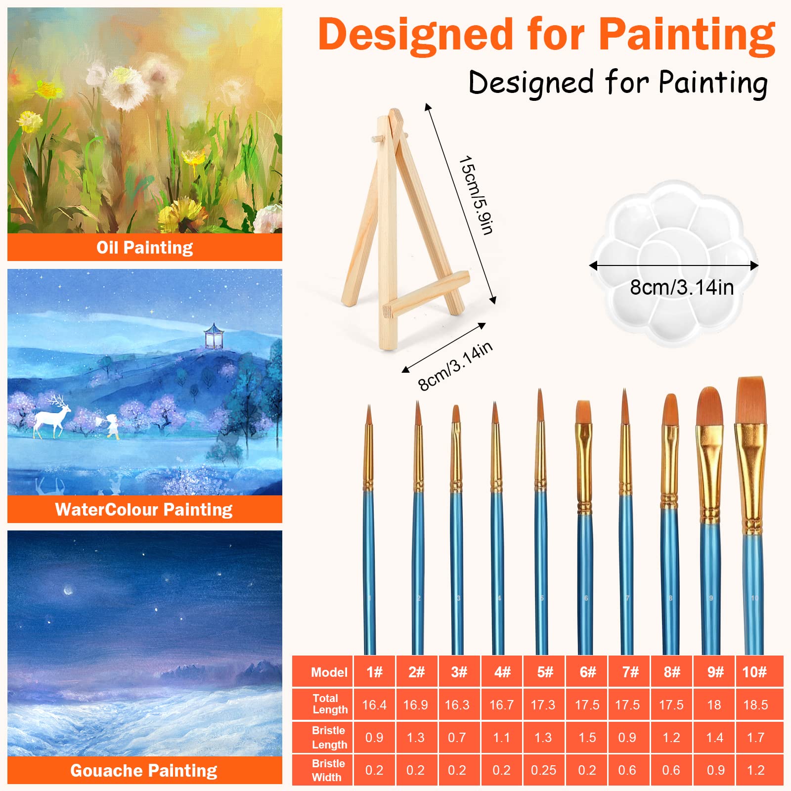 20 Pack 4x4 in Mini Canvases, Small Painting Canvas Panel with Mini Easel, Art Canvas Painting Kit with 10 Brushes & 5 Paint Tray for Acrylic Pouring Oil Water Color Gift… - Image 4