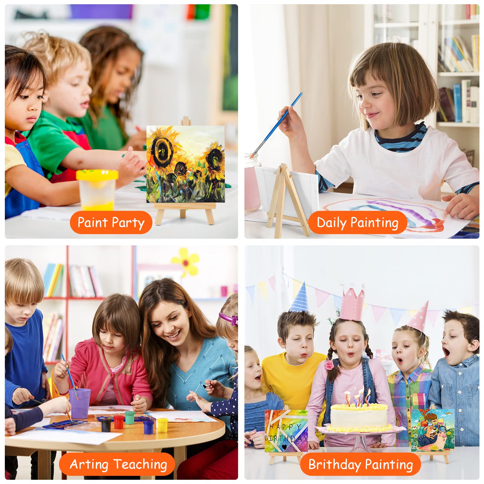 20 Pack 4x4 in Mini Canvases, Small Painting Canvas Panel with Mini Easel, Art Canvas Painting Kit with 10 Brushes & 5 Paint Tray for Acrylic Pouring Oil Water Color Gift… - Image 7