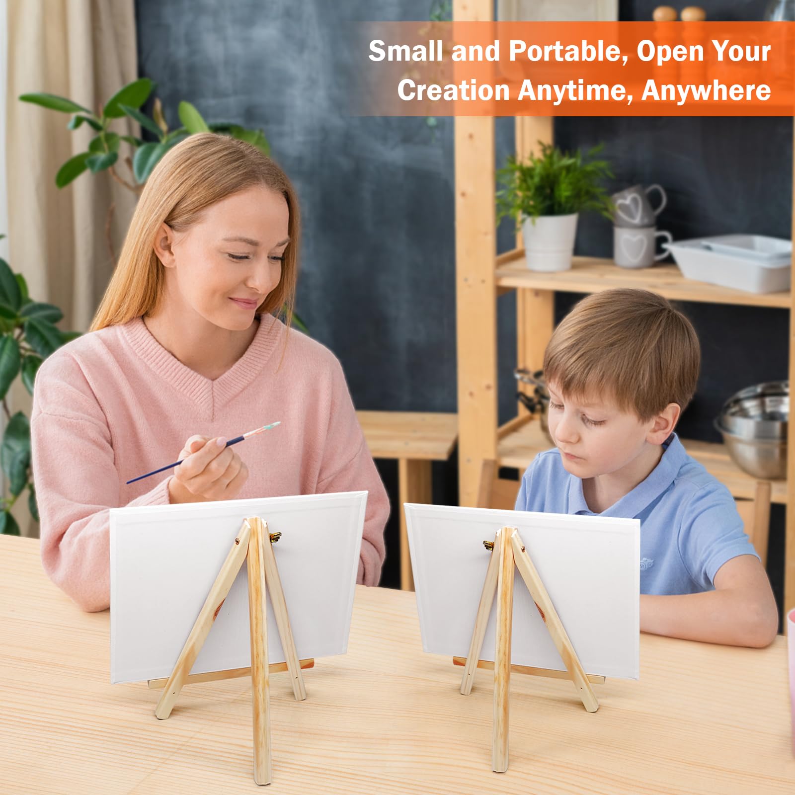 8 Pack 8x10 in Canvas Boards for Painting,Canvas for Painting with 9.5" Easel, Art Canvas Painting Kit with 10 Brushes & 2 Paint Tray for Acrylic Pouring Oil Water Color Gift… - Image 4