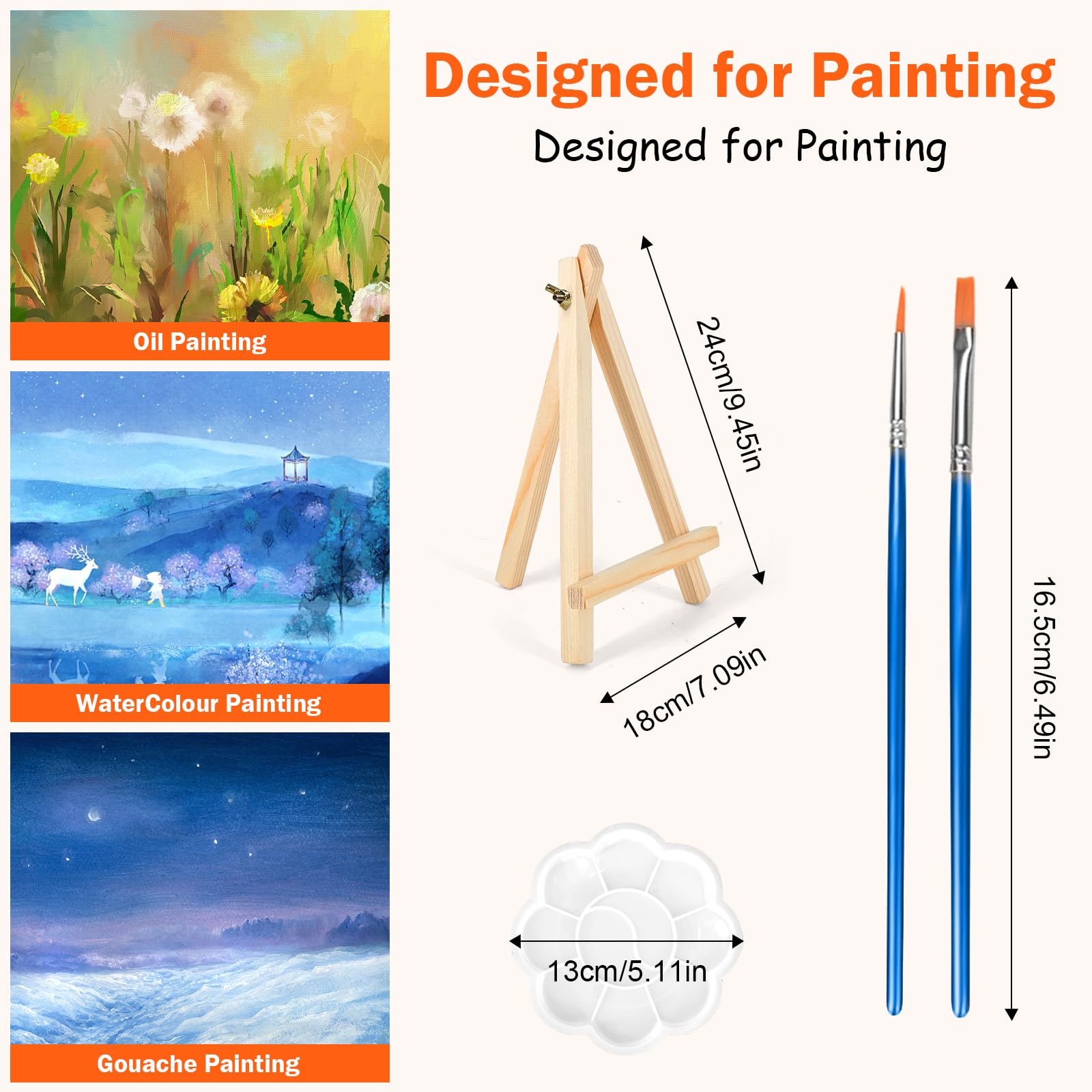 8 Pack 8x10 in Canvas Boards for Painting,Canvas for Painting with 9.5" Easel, Art Canvas Painting Kit with 10 Brushes & 2 Paint Tray for Acrylic Pouring Oil Water Color Gift… - Image 5