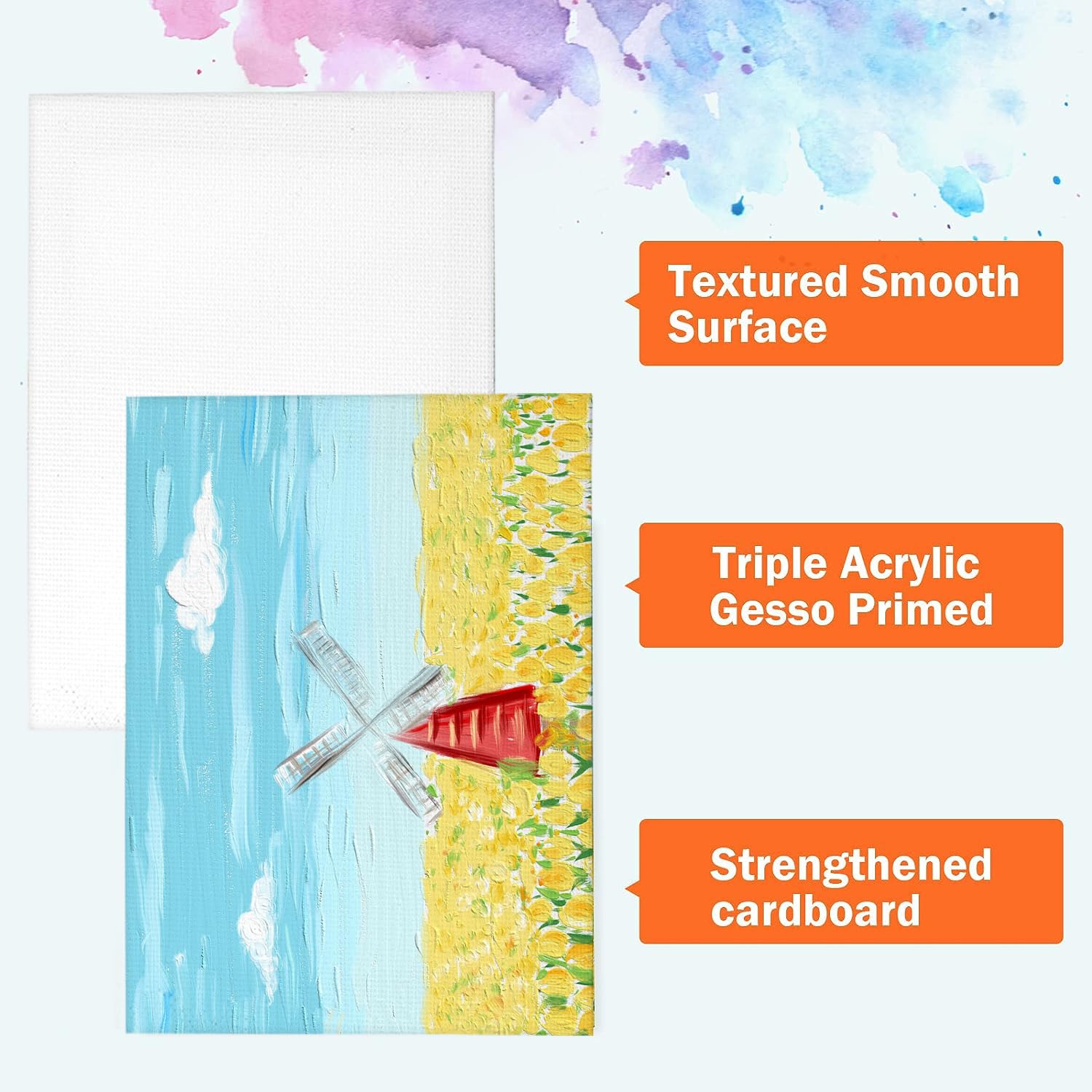 8 Pack 8x10 in Canvas Boards for Painting,Canvas for Painting with 9.5" Easel, Art Canvas Painting Kit with 10 Brushes & 2 Paint Tray for Acrylic Pouring Oil Water Color Gift… - Image 6