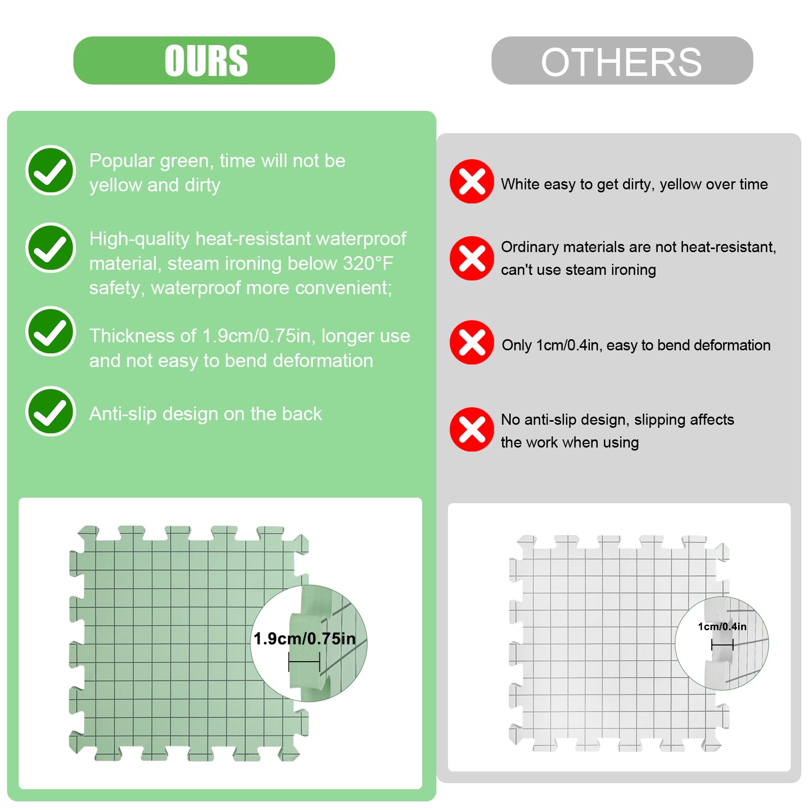 9 PCS Knitting Mats, 0.75in Thick Blocking Board for Crocheting, 12 in Standard Mats for Wet and Steam Blocking (Green) - Image 3