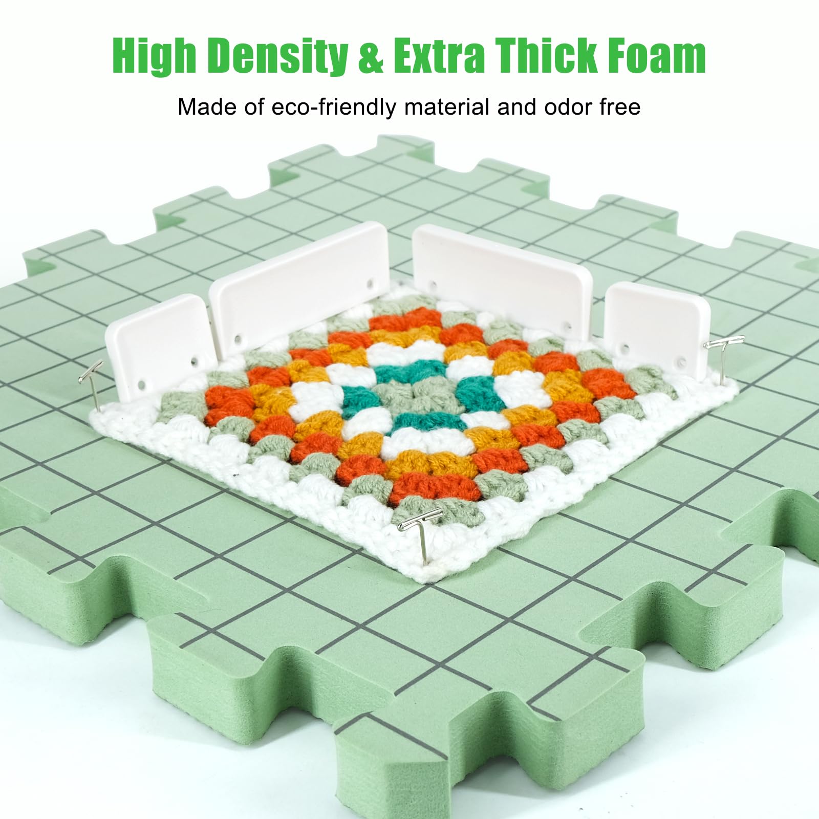9 PCS Knitting Mats, 0.75in Thick Blocking Board for Crocheting, 12 in Standard Mats for Wet and Steam Blocking (Green) - Image 4
