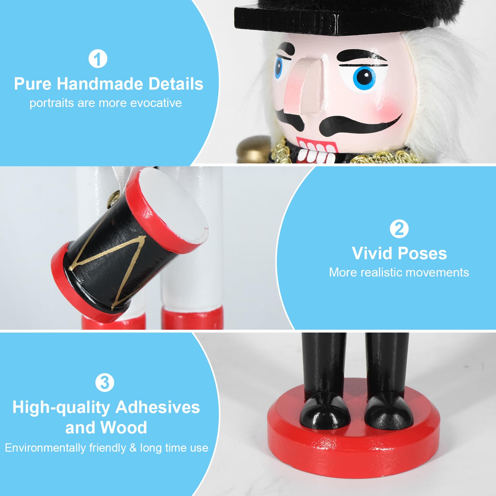 MicoSim Christmas Nutcracker Decor,12" Wooden Nutcracker Decorations,Collects Nutcracker Ornament for Festival Party Outdoor Xmas Gifts (Black Cloth-Covered Drummer) - Image 3