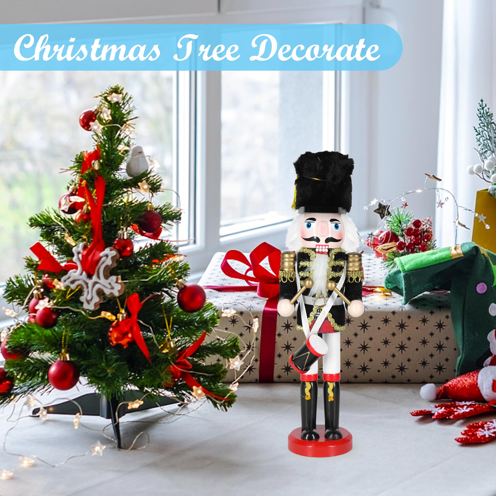 MicoSim Christmas Nutcracker Decor,12" Wooden Nutcracker Decorations,Collects Nutcracker Ornament for Festival Party Outdoor Xmas Gifts (Black Cloth-Covered Drummer) - Image 5