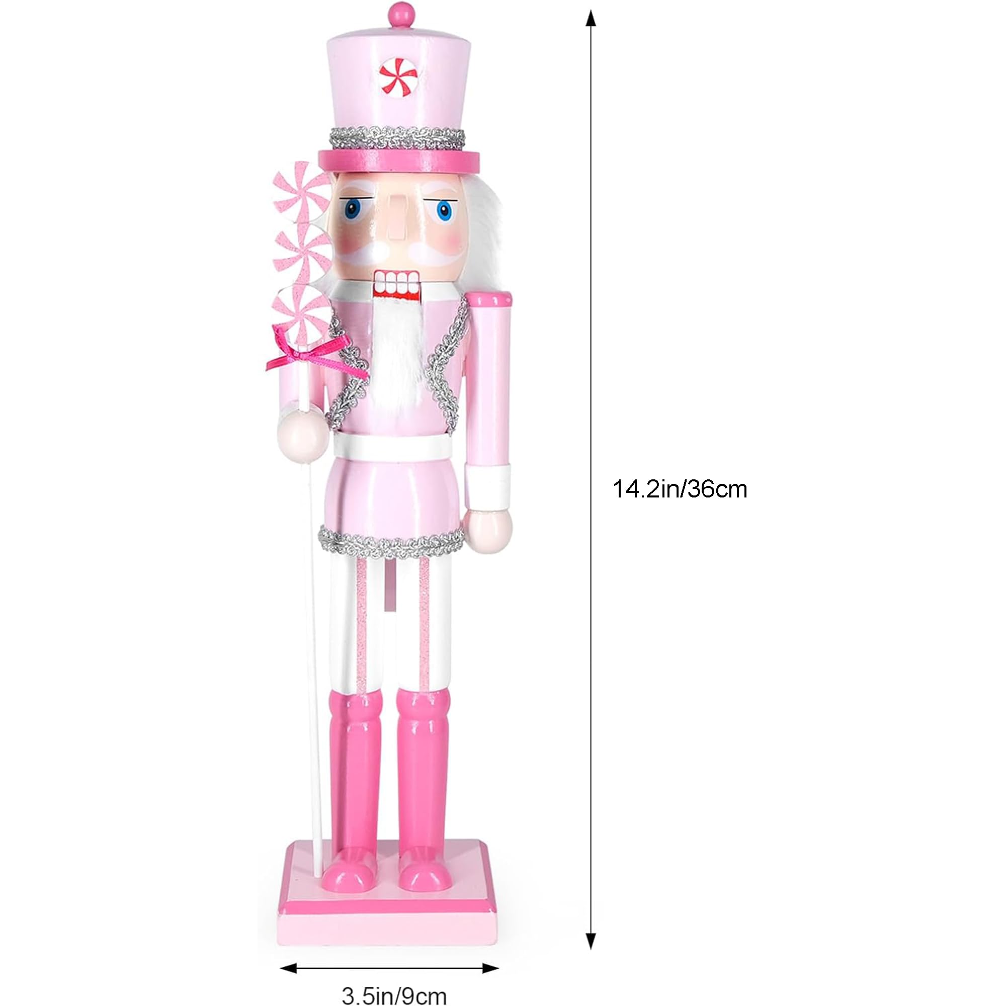 MicoSim Christmas Nutcracker Decor, 14.2" Wooden Decorations, Collectible Ornament for Festival Party Outdoor Xmas Gifts (Square Bottom Lollipop) - Image 3
