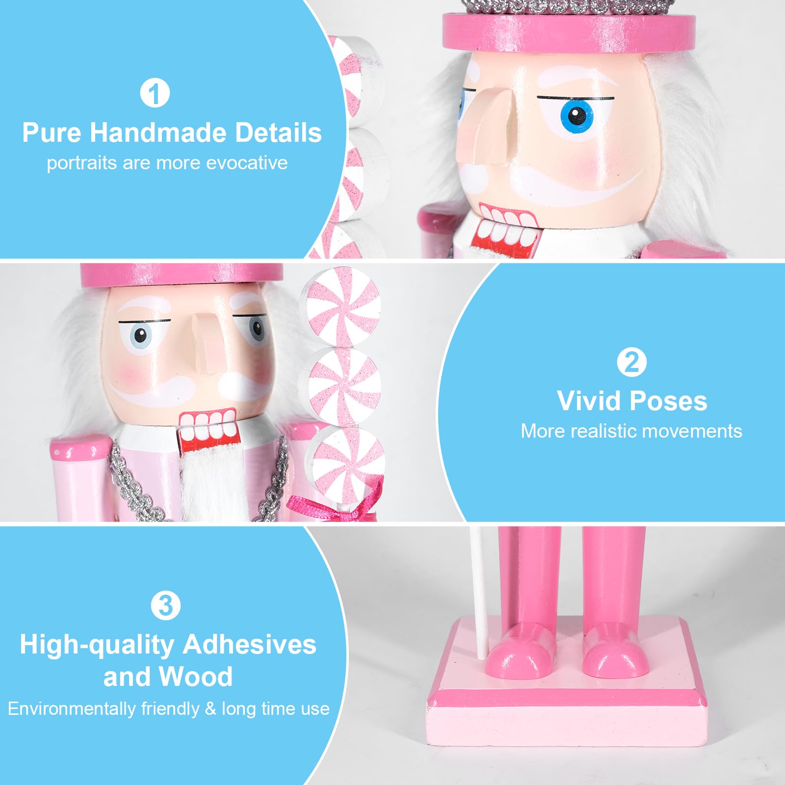 MicoSim Christmas Nutcracker Decor, 14.2" Wooden Decorations, Collectible Ornament for Festival Party Outdoor Xmas Gifts (Square Bottom Lollipop) - Image 4