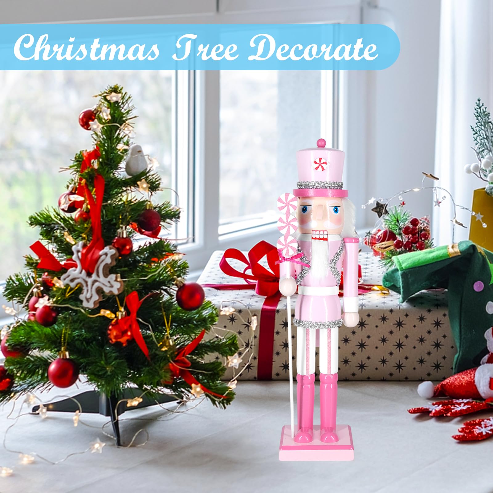 MicoSim Christmas Nutcracker Decor, 14.2" Wooden Decorations, Collectible Ornament for Festival Party Outdoor Xmas Gifts (Square Bottom Lollipop) - Image 5