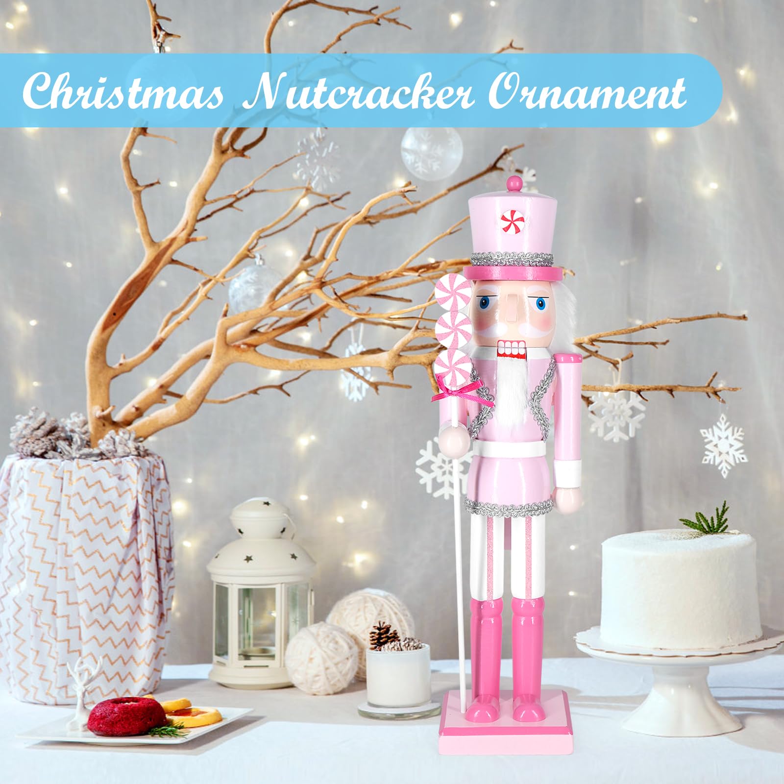 MicoSim Christmas Nutcracker Decor, 14.2" Wooden Decorations, Collectible Ornament for Festival Party Outdoor Xmas Gifts (Square Bottom Lollipop) - Image 6