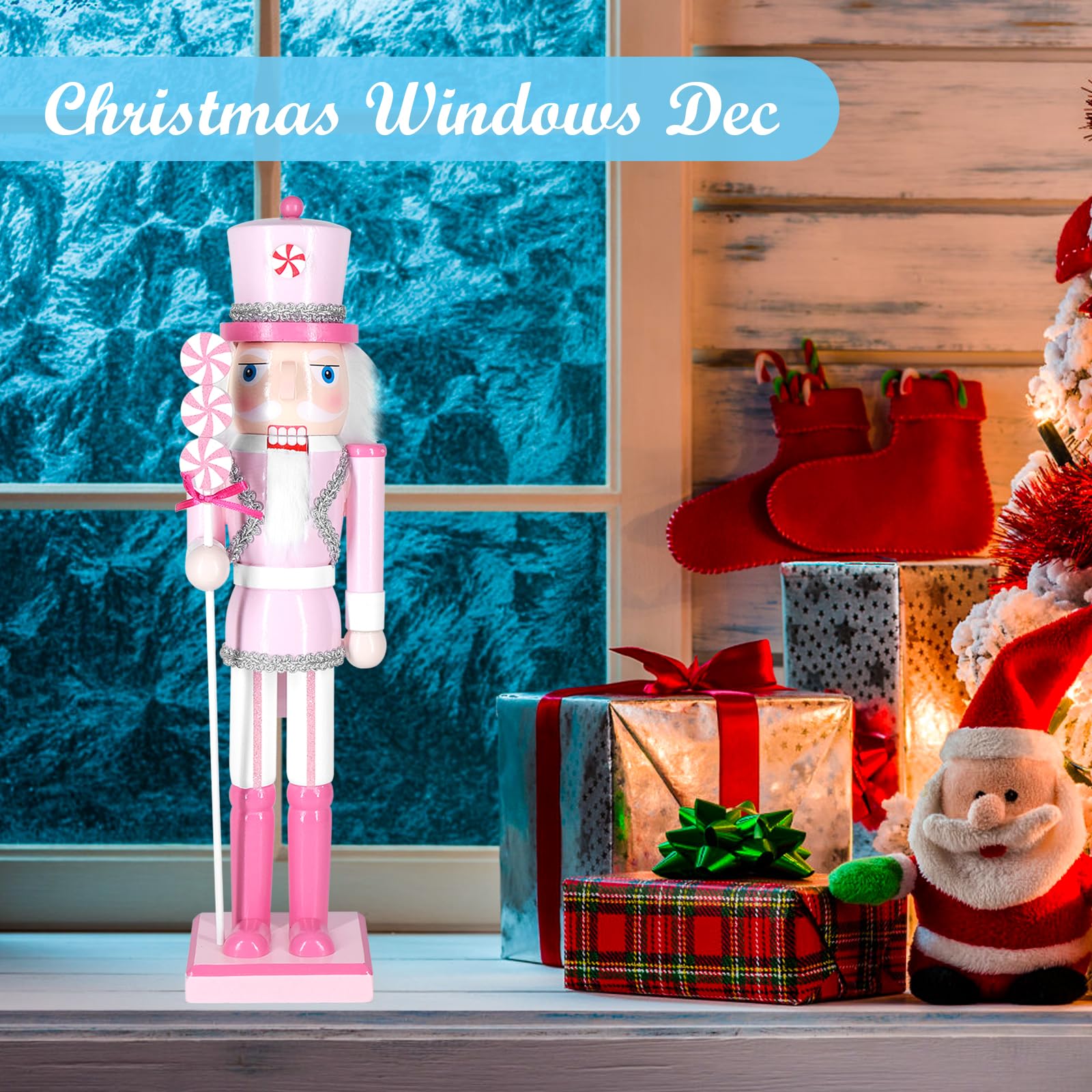 MicoSim Christmas Nutcracker Decor, 14.2" Wooden Decorations, Collectible Ornament for Festival Party Outdoor Xmas Gifts (Square Bottom Lollipop) - Image 7