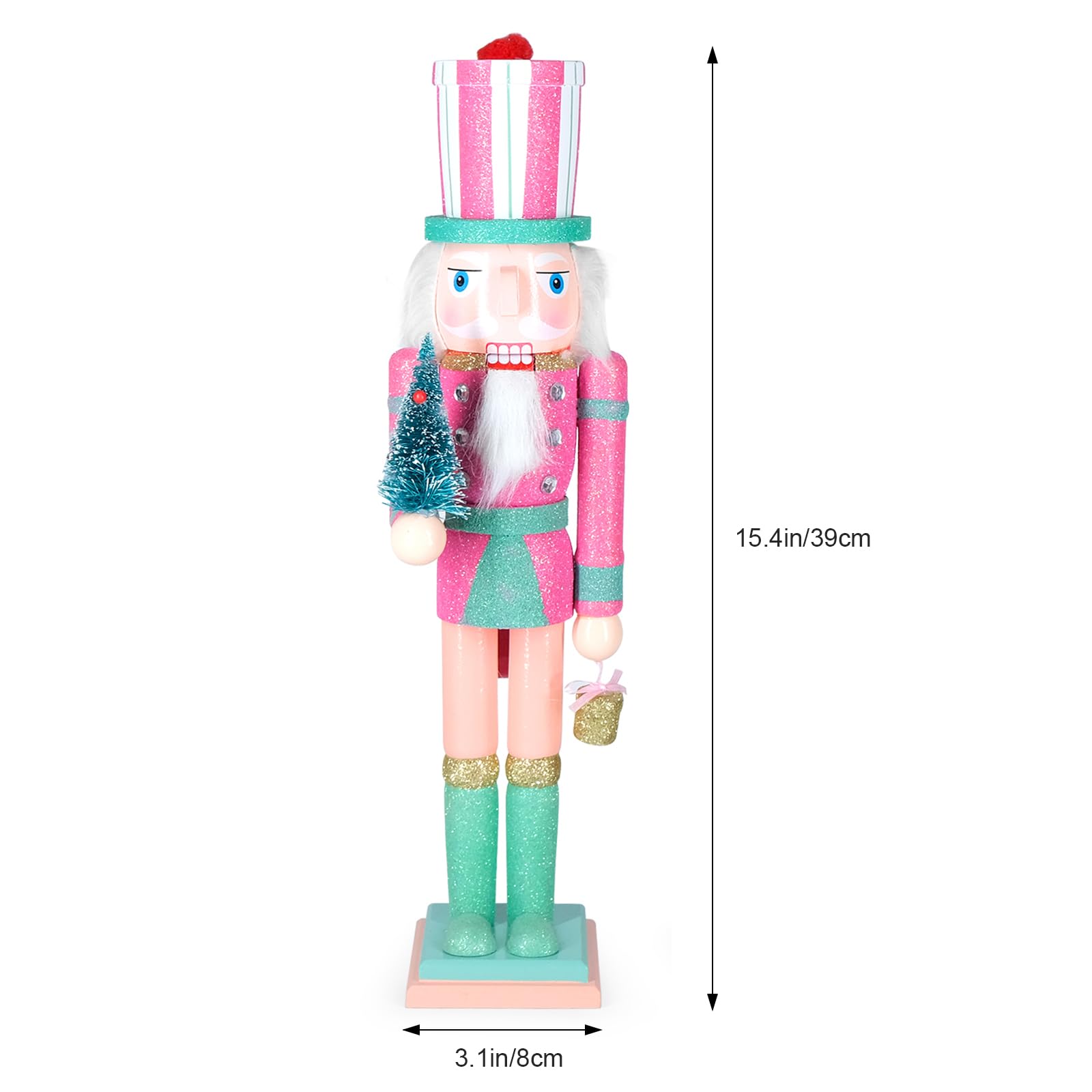MicoSim Christmas Nutcracker Decor,15" Wooden Nutcracker Decorations,Collects Nutcracker Ornament for Festival Party Outdoor Xmas Gifts (Pink Christmas Tree)… - Image 3