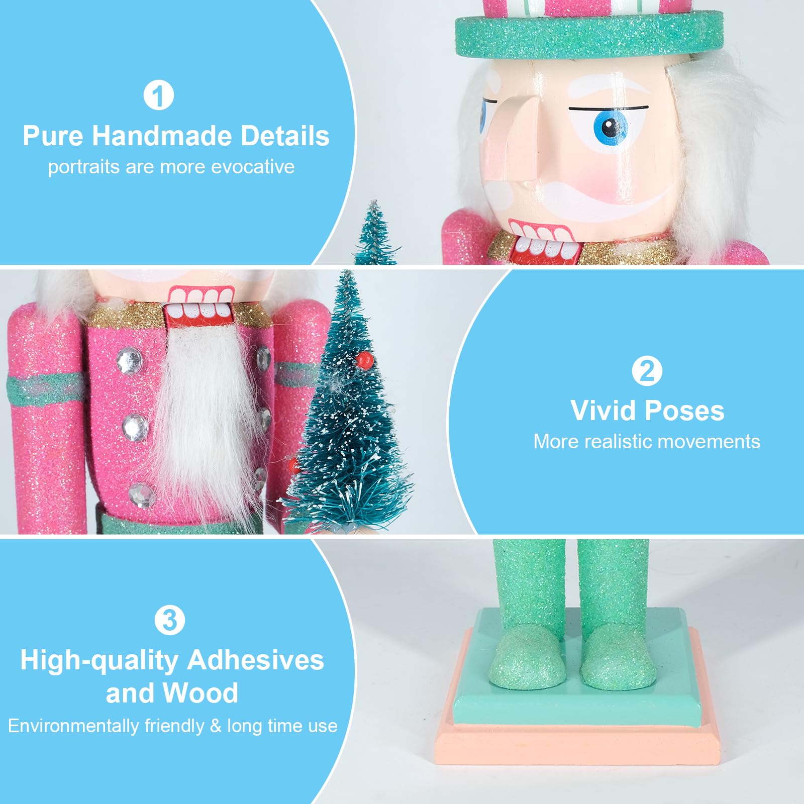 MicoSim Christmas Nutcracker Decor,15" Wooden Nutcracker Decorations,Collects Nutcracker Ornament for Festival Party Outdoor Xmas Gifts (Pink Christmas Tree)… - Image 4
