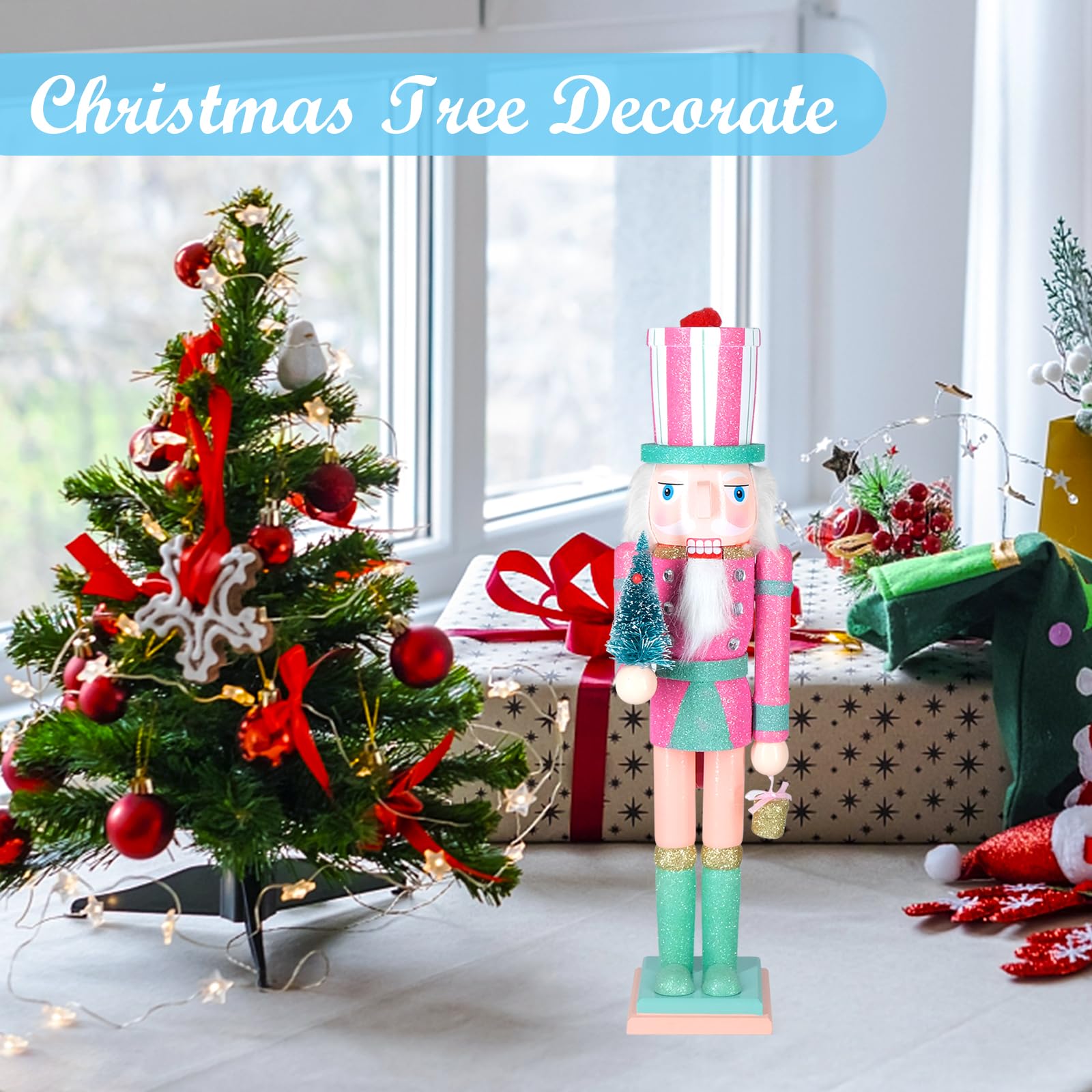 MicoSim Christmas Nutcracker Decor,15" Wooden Nutcracker Decorations,Collects Nutcracker Ornament for Festival Party Outdoor Xmas Gifts (Pink Christmas Tree)… - Image 5