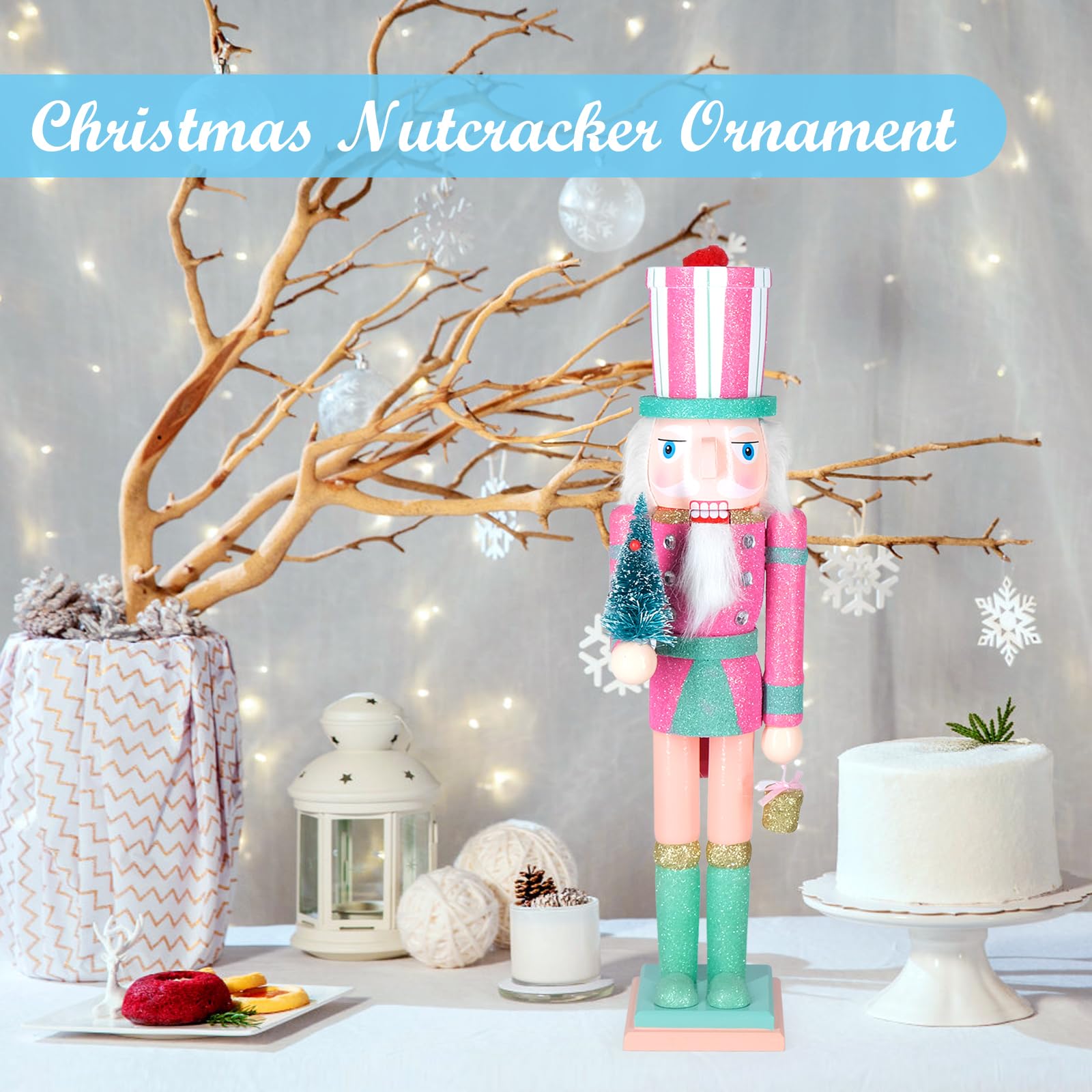 MicoSim Christmas Nutcracker Decor,15" Wooden Nutcracker Decorations,Collects Nutcracker Ornament for Festival Party Outdoor Xmas Gifts (Pink Christmas Tree)… - Image 6