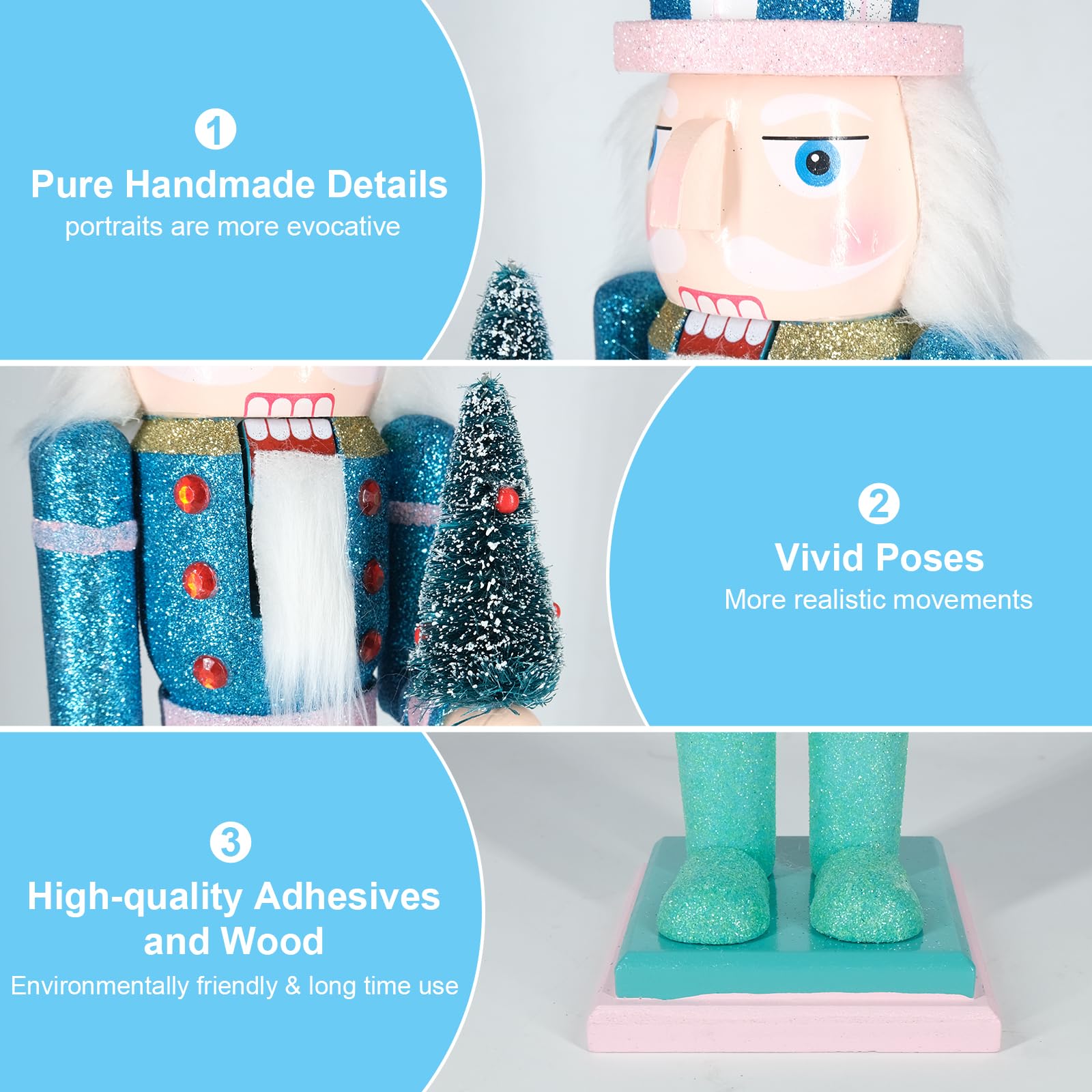 MicoSim Christmas Nutcracker Decor,15" Wooden Nutcracker Decorations,Collects Nutcracker Ornament for Festival Party Outdoor Xmas Gifts (Blue Christmas Tree)… - Image 4