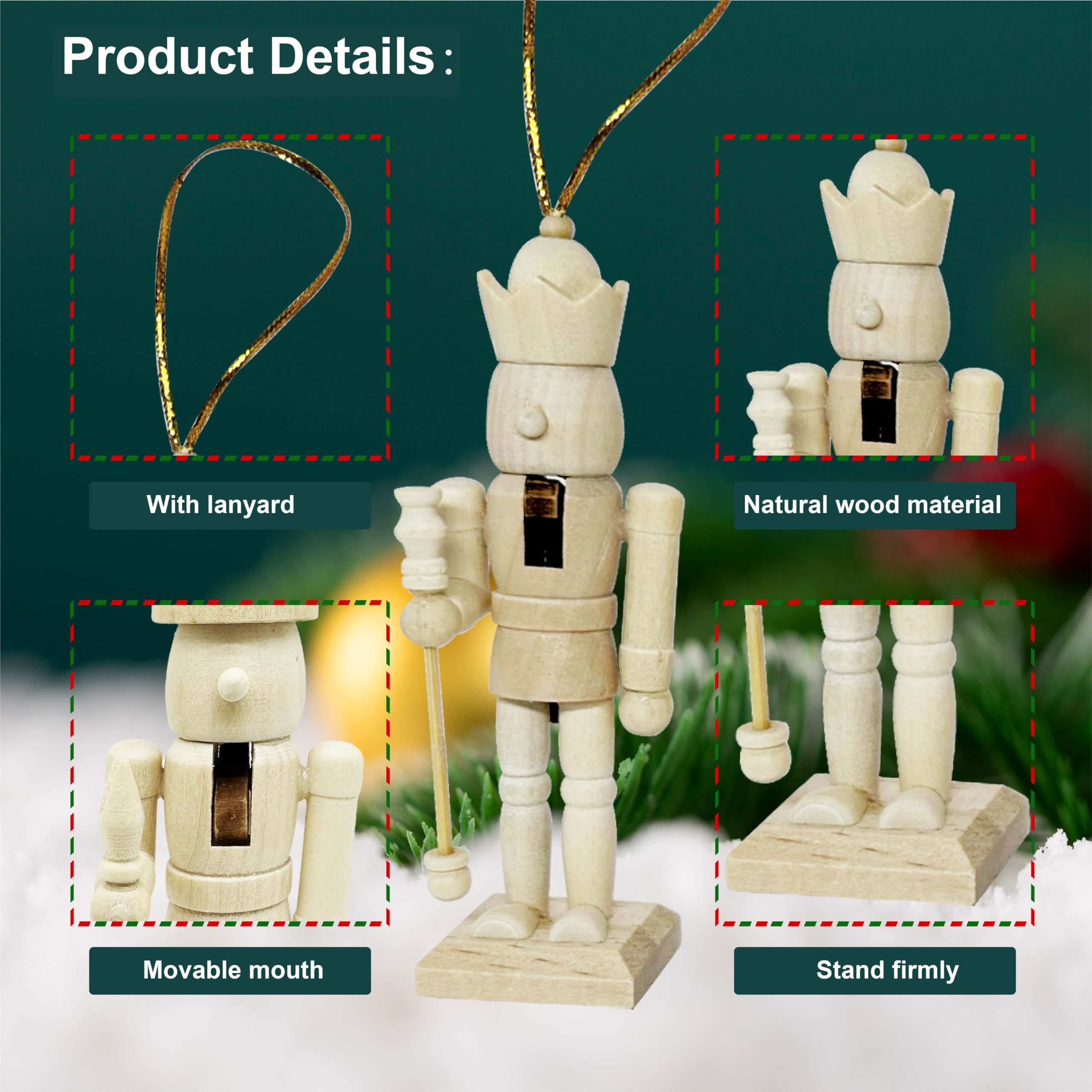 MicoSim DIY Mini Nutcrackers Figures Wooden Christmas Decor, Hanging Nutcracker Ornaments for Xmas Tree, Wood Nut-Crackers Christmas Decorations for Festival Party Crafts (6PCS) - Image 3