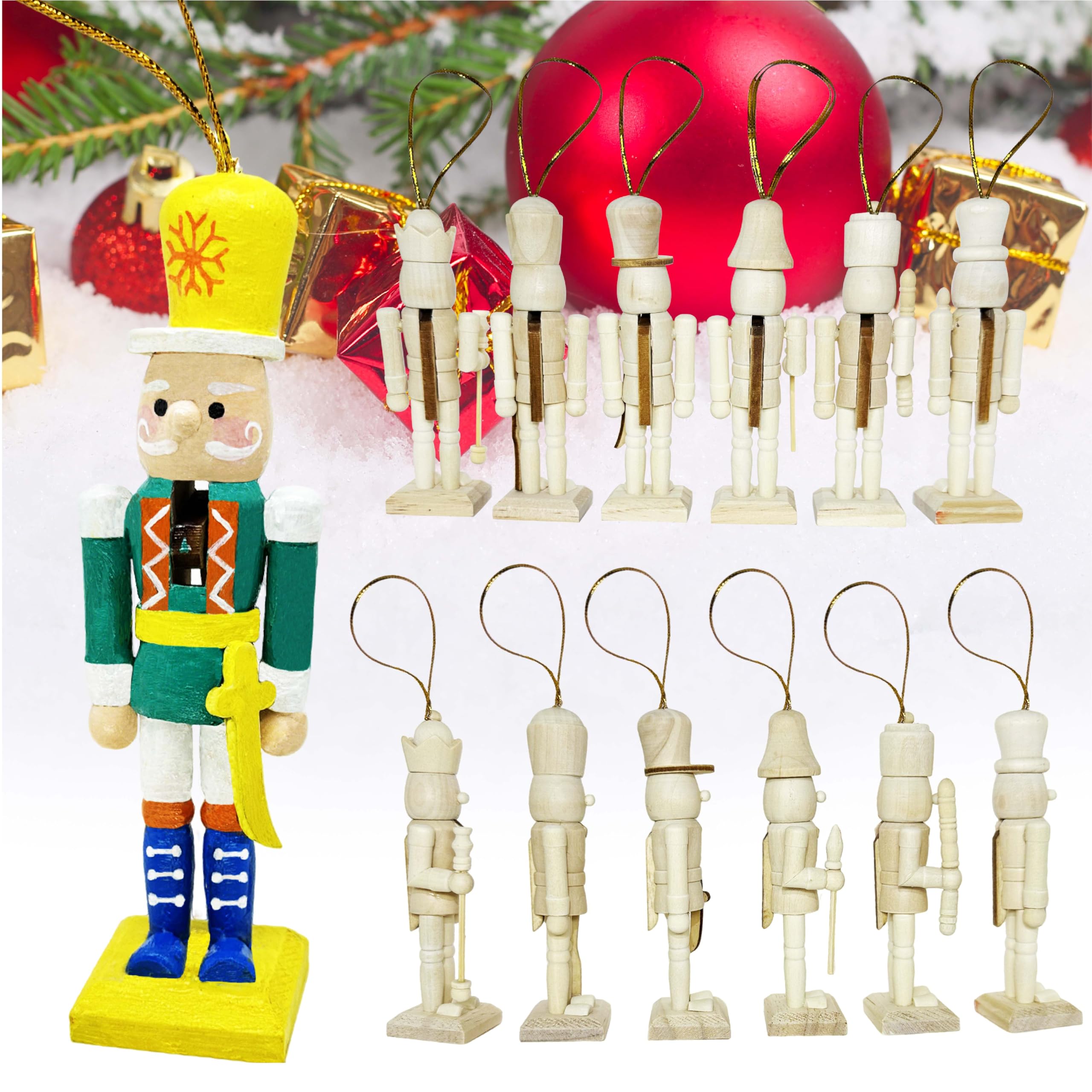 MicoSim DIY Mini Nutcrackers Figures Wooden Christmas Decor, Hanging Nutcracker Ornaments for Xmas Tree, Wood Nut-Crackers Christmas Decorations for Festival Party Crafts (6PCS) - Image 4