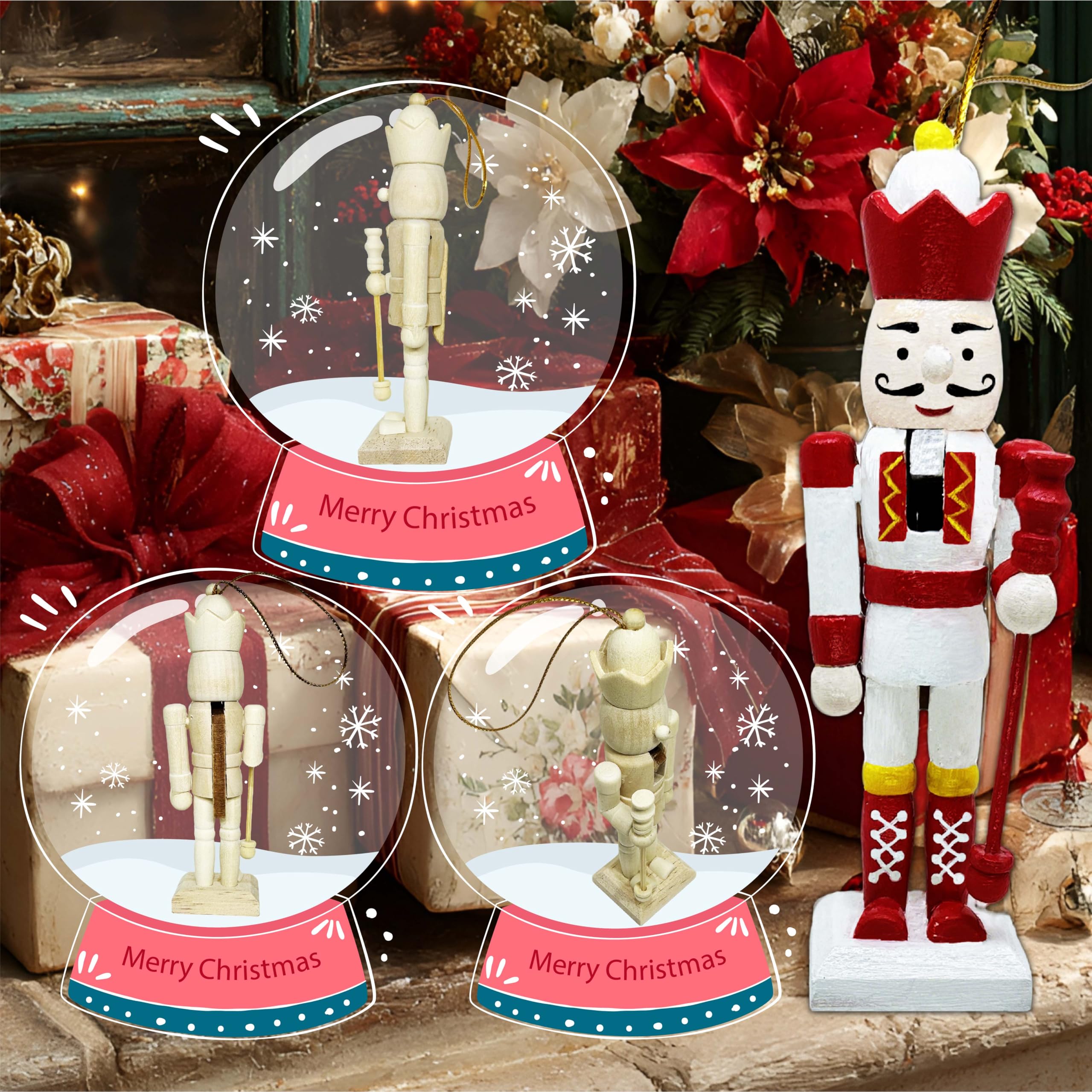 MicoSim DIY Mini Nutcrackers Figures Wooden Christmas Decor, Hanging Nutcracker Ornaments for Xmas Tree, Wood Nut-Crackers Christmas Decorations for Festival Party Crafts (6PCS) - Image 5