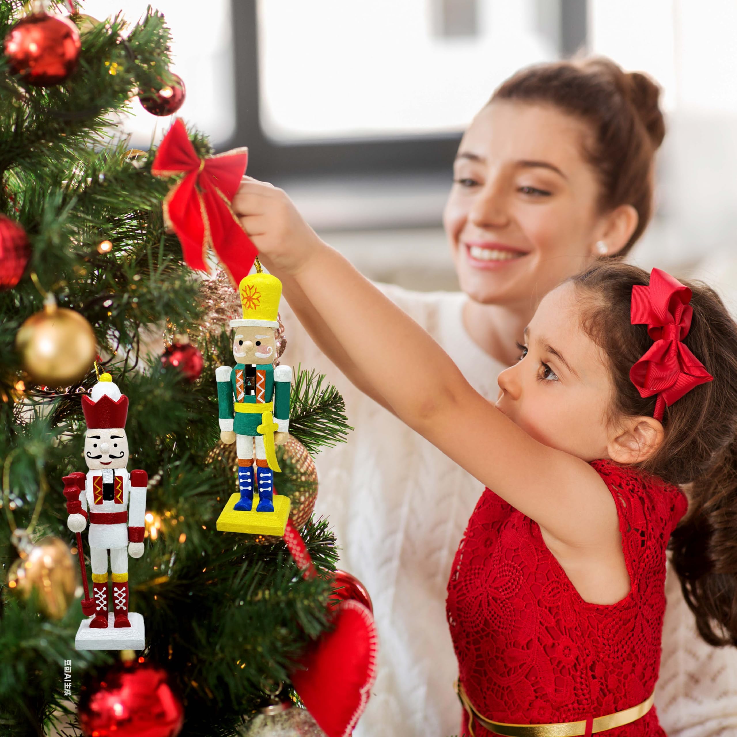 MicoSim DIY Mini Nutcrackers Figures Wooden Christmas Decor, Hanging Nutcracker Ornaments for Xmas Tree, Wood Nut-Crackers Christmas Decorations for Festival Party Crafts (6PCS) - Image 6