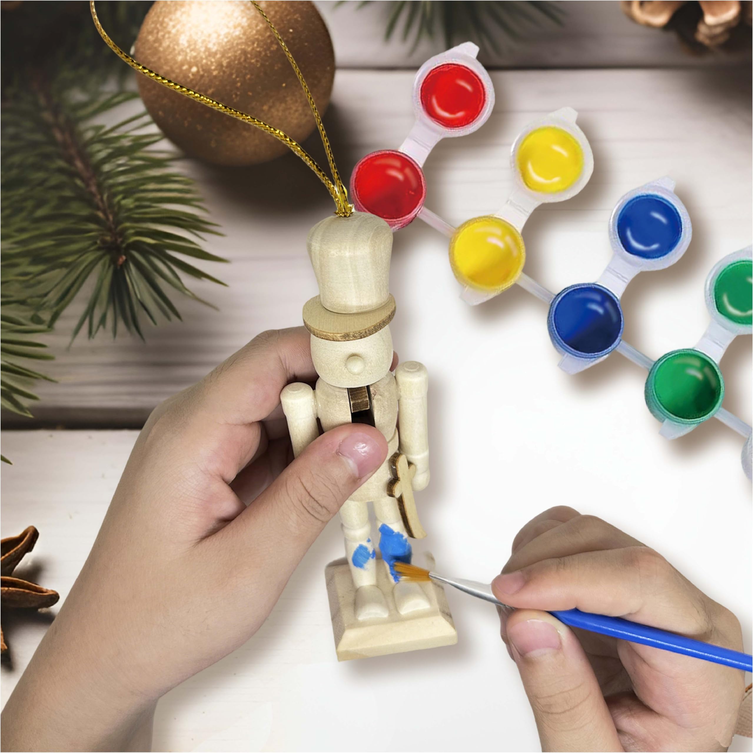 MicoSim DIY Mini Nutcrackers Figures Wooden Christmas Decor, Hanging Nutcracker Ornaments for Xmas Tree, Wood Nut-Crackers Christmas Decorations for Festival Party Crafts (6PCS) - Image 7