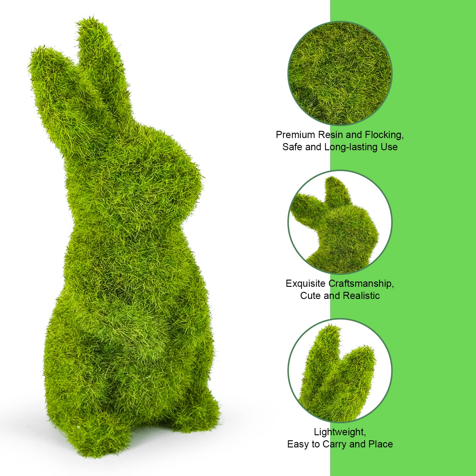 MicoSim Easter Bunny Decorations,Resin Moss Bunny Figurine,Garden Artificial Moss Rabbit Easter Décor Easter Party Favors Gifts(Medium-2pcs) - Image 3