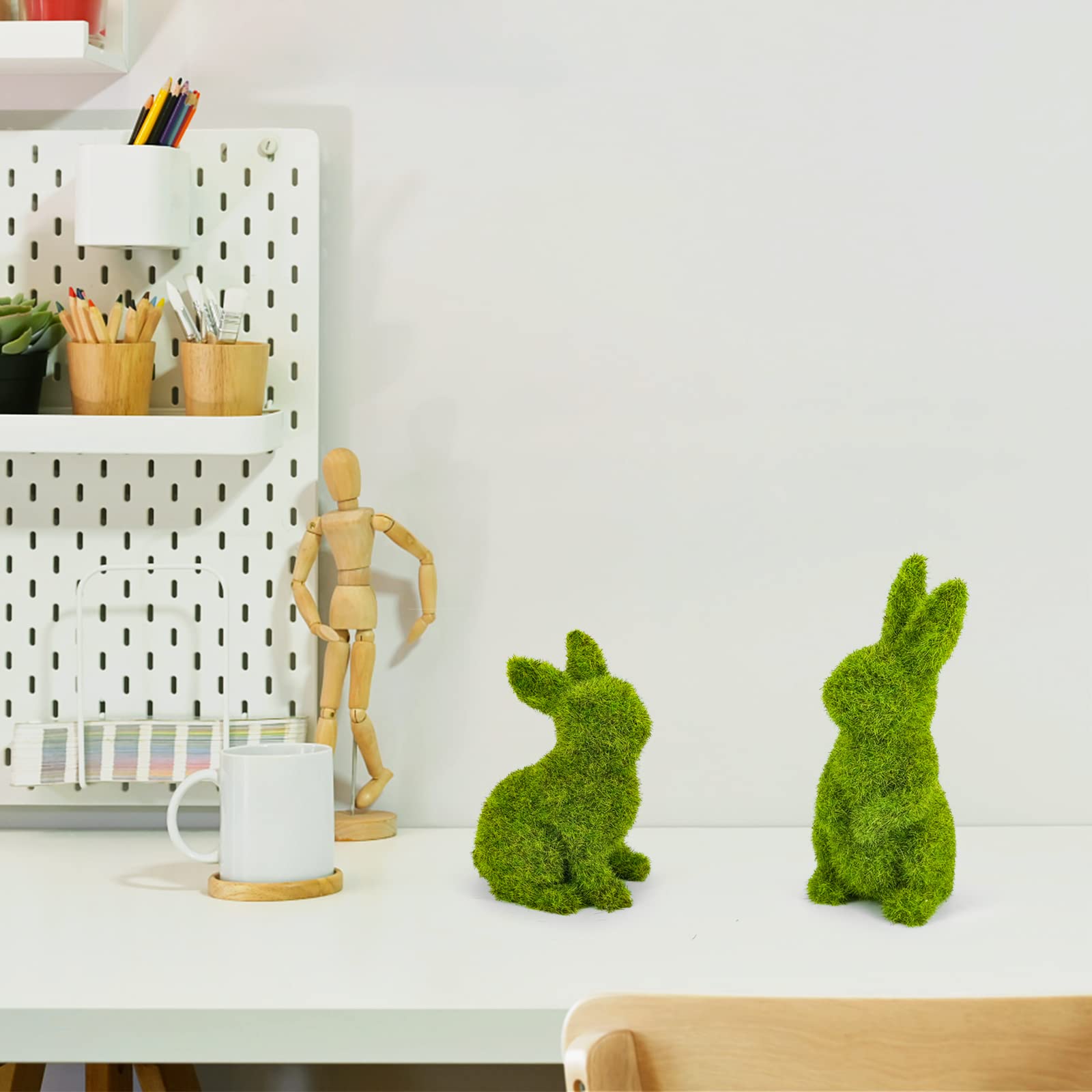 MicoSim Easter Bunny Decorations,Resin Moss Bunny Figurine,Garden Artificial Moss Rabbit Easter Décor Easter Party Favors Gifts(Medium-2pcs) - Image 4