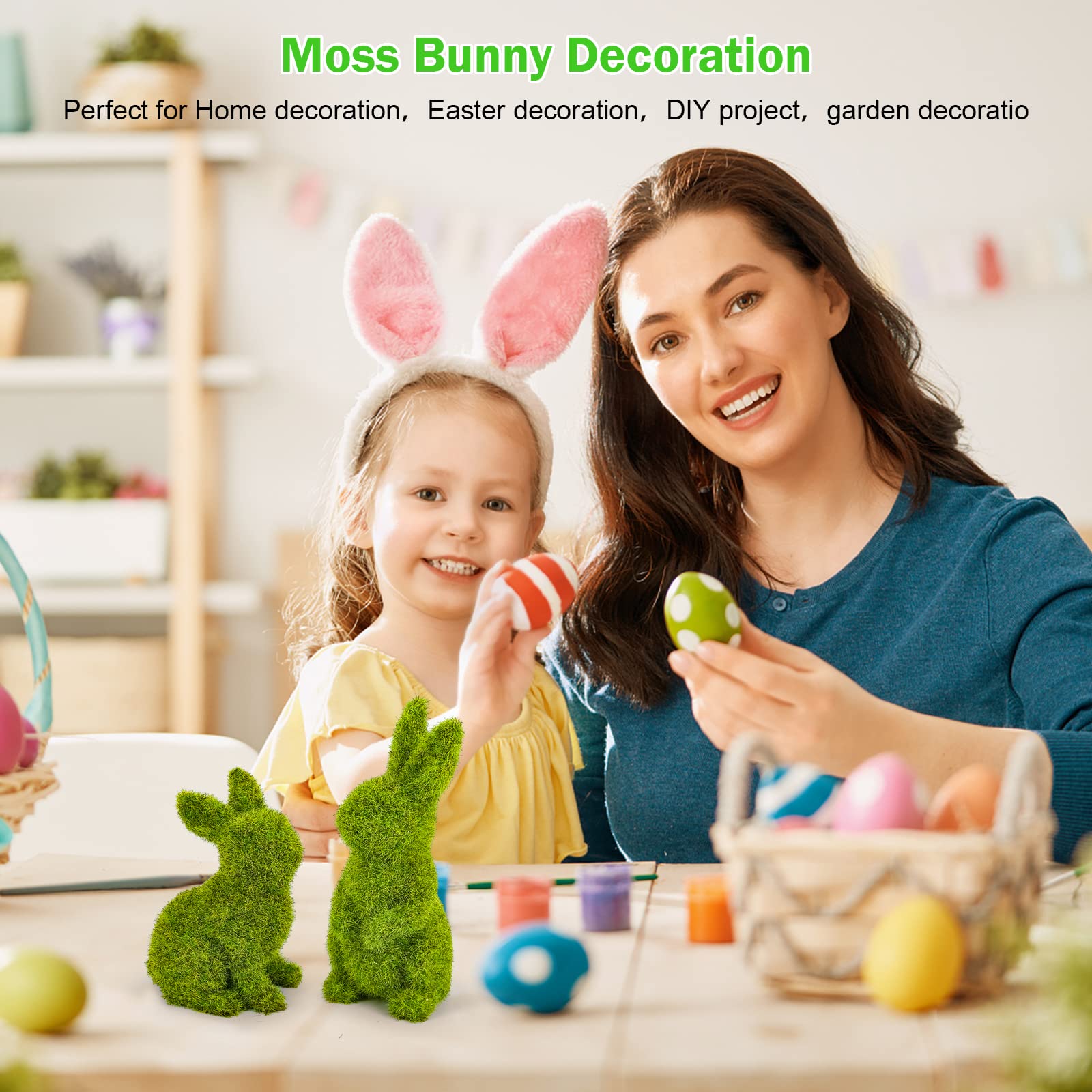 MicoSim Easter Bunny Decorations,Resin Moss Bunny Figurine,Garden Artificial Moss Rabbit Easter Décor Easter Party Favors Gifts(Medium-2pcs) - Image 6