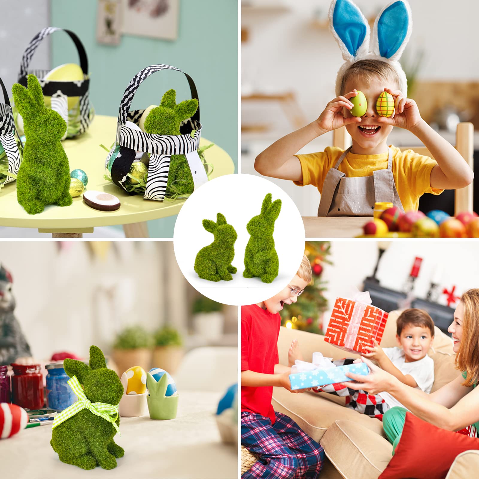 MicoSim Easter Bunny Decorations,Resin Moss Bunny Figurine,Garden Artificial Moss Rabbit Easter Décor Easter Party Favors Gifts(Medium-2pcs) - Image 7