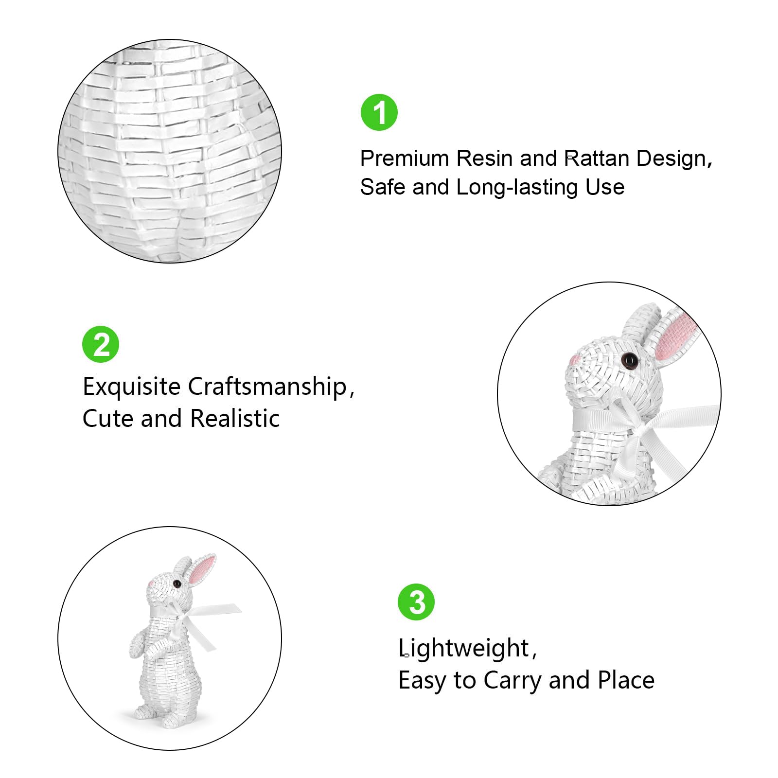 MicoSim Rattan Effect Resin Bunny Easter Decor,Table Rabbit Easter Decorations,Spring Bunnies Decoration Statue Figurine for Home Farmhouse(White, Stand) - Image 3