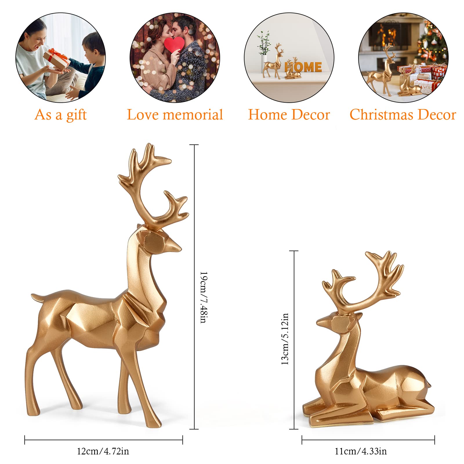 MicoSim Reindeer Ornaments Statue,Reindeer Christmas Decoration,Deer Gifts for Women, Mom Gifts,Deer Decorations Applicable Home, Office,Bookshelf TV Stand, Shelf, Living Room(Origami Medium, Gold) - Image 4